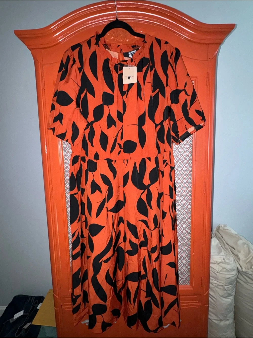 BloomChic Orange and Black Abstract Print Top